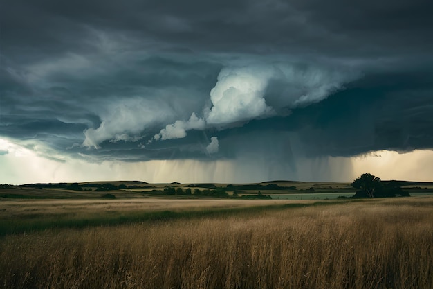 Dark storm clouds gather ominous atmosphere over landscape