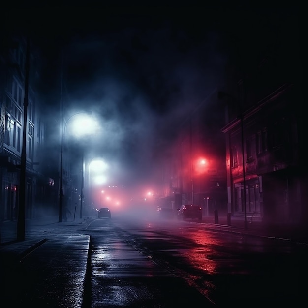 a dark street with a red light on it and a sign that says " no parking ".