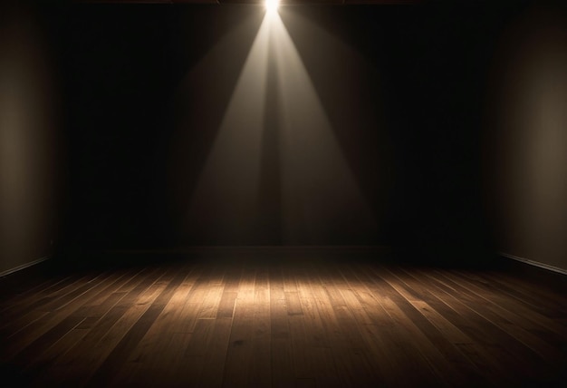 Dark studio background room with wooden floor spotlight