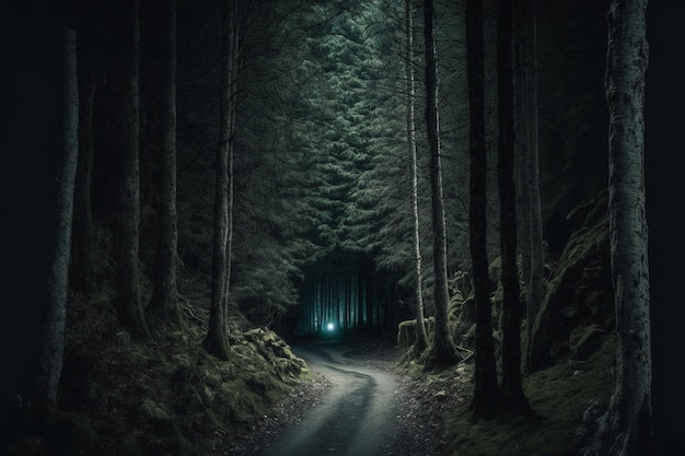 Dark surroundings of a wooden boarded woodland path