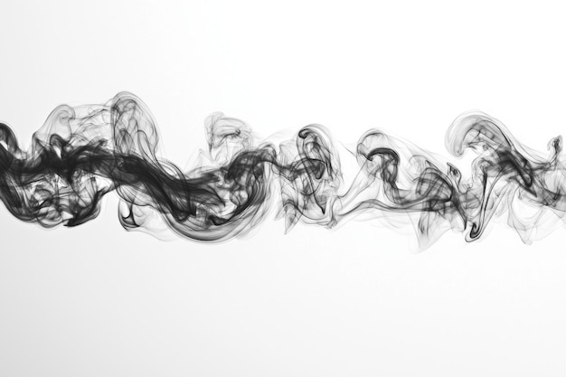 Photo dark thick smoke billows horizontally exhibiting defined edges and subtle transparency while gracefully weaving across a bright white backdrop creating an abstract appearance