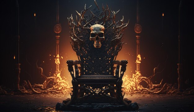 Photo dark throne in hellish chamber generative ai