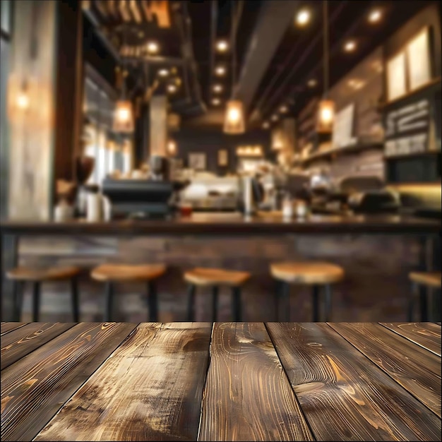 Dark Tone Walnut Texture on Wood Table Amidst Cafe Coffee Shop Ambiance