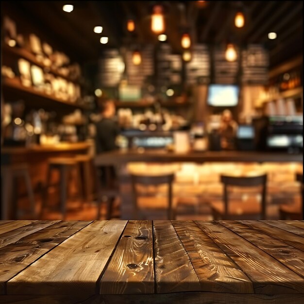 Dark Tone Walnut Texture on Wood Table Amidst Cafe Coffee Shop Ambiance