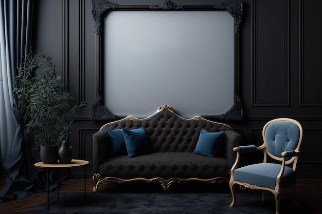 Dark traditional interior frame mockup