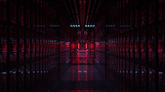 Dark tunnel with red illumination 4K UHD 3D illustration