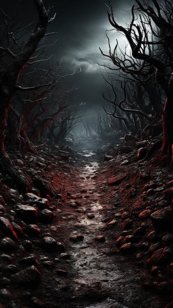 A dark and twisted forest inhabited by demons and monsters