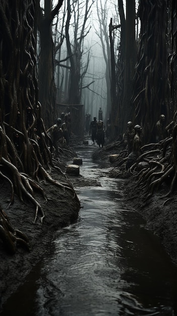 A dark and twisted forest inhabited by demons and monsters