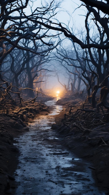 A dark and twisted forest inhabited by demons and monsters