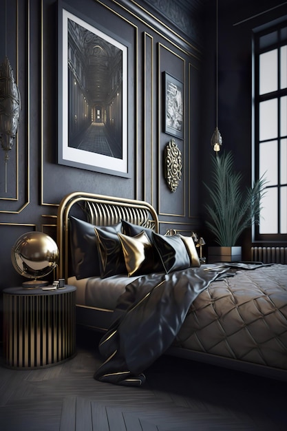 Dark walled luxury bedroom