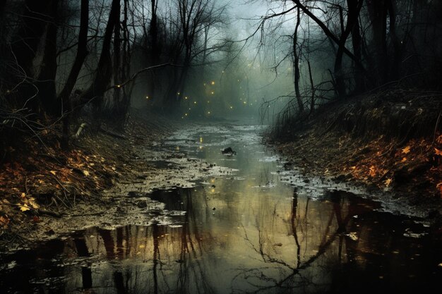 Photo dark water rippling in a cursed pond creepy background image photography