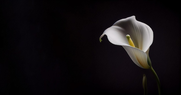 Dark white Calla Lilly flower in black background