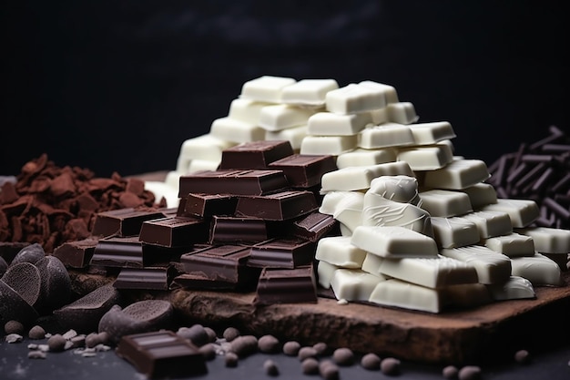 Dark and white chocolate bars with bites