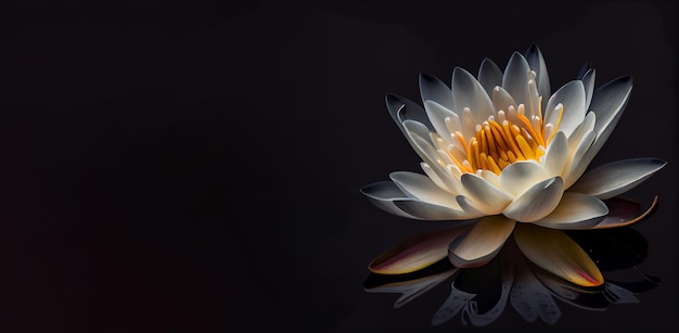 Dark white Water Lilly flower in black background