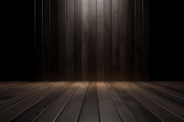 A dark wood floor with a light on it