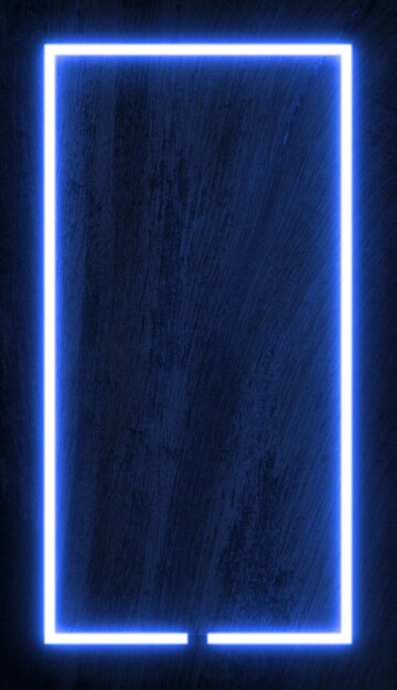 Photo dark wood wall background blue neon light and rectangle shape with vertical banner