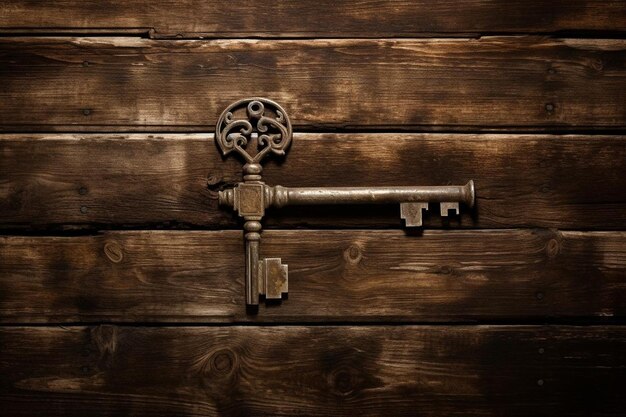 A dark wood wall with a key in the middle