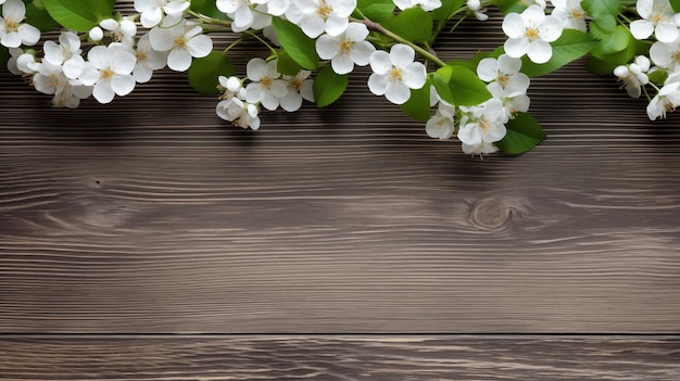 Dark wooden background with copy space and a spring floral arrangement