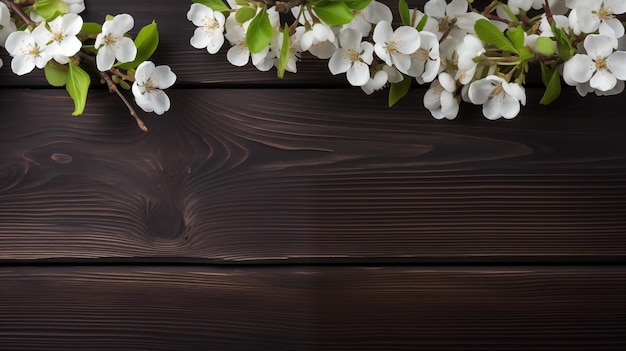 Dark wooden background with copy space and a spring floral arrangement