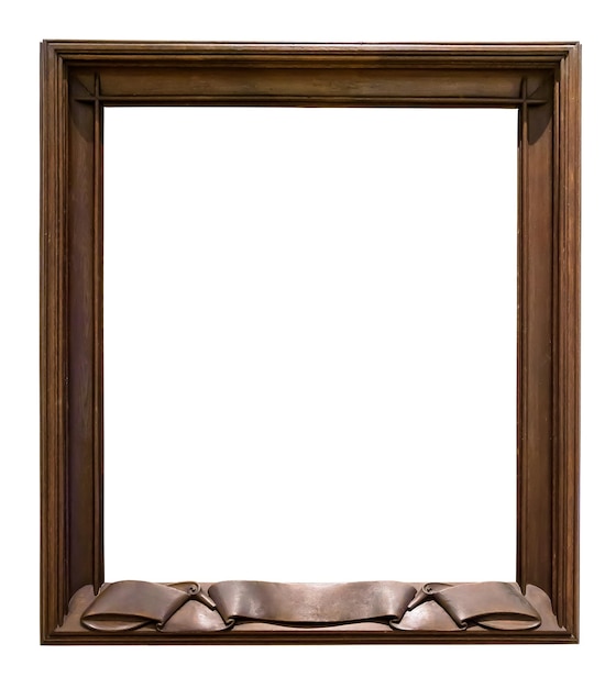 Dark wooden decorative picture frame on white backround