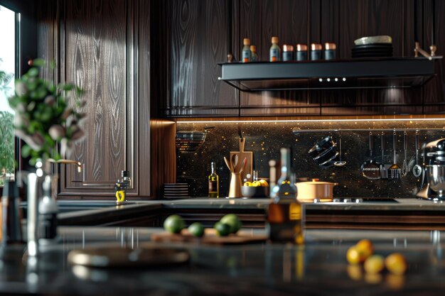 Dark wooden kitchen interior