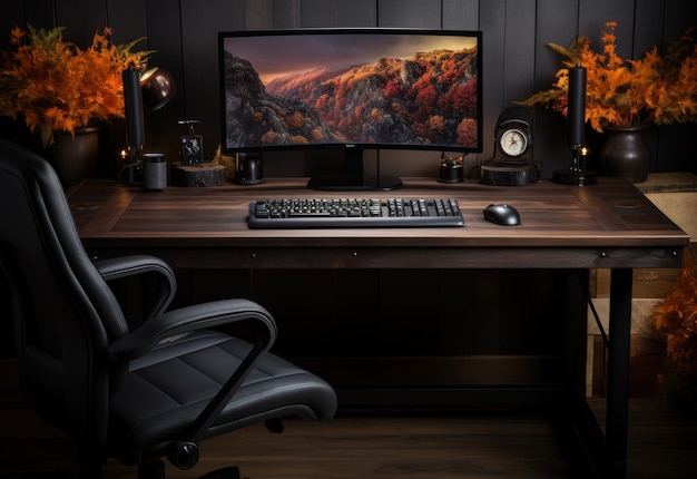 Dark_working_table_with_computer_keyboard_top_view