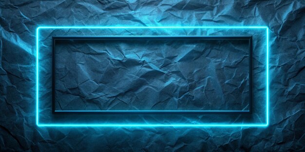 Dark wrinkled paper background blue neon light and rectangle shape with horizontal banner