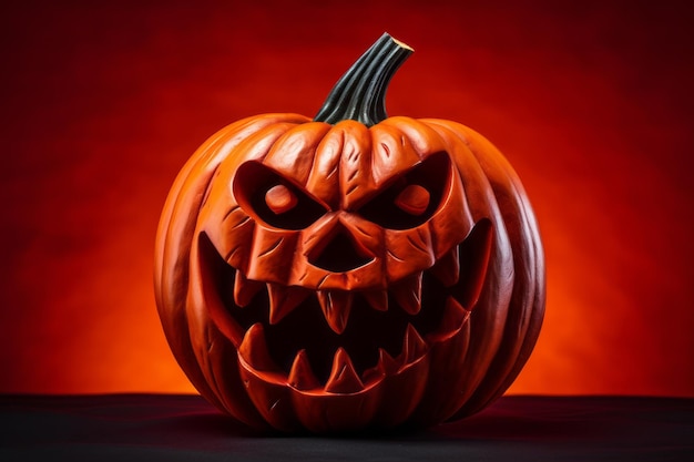 Darkly comical Halloween pumpkin smirks on a red backdrop Generative AI