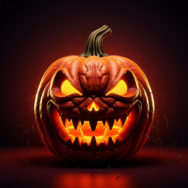 Darkly comical Halloween pumpkin smirks on a red backdrop Generative AI