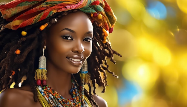 Darkskinned woman in ethnic image feels great concept carnival