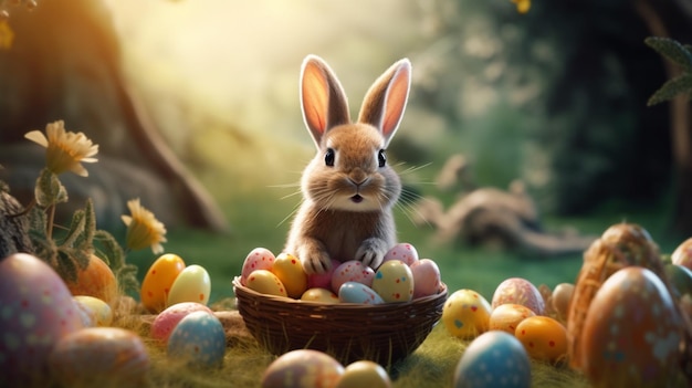 Darling bunny surrounded by eggs