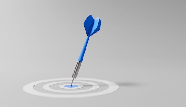 Dart arrow on center of dartboard metaphor to target success winner conceptcompetitive advantage strategic marketing concept 3D render