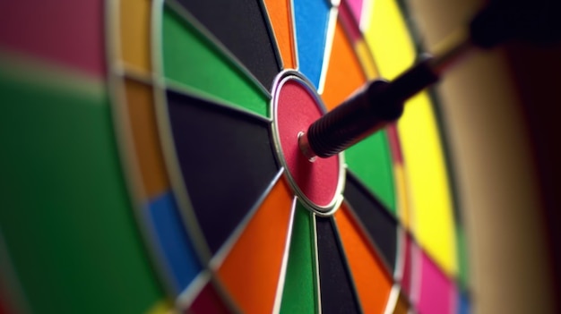 A dart board with a red dart in the center