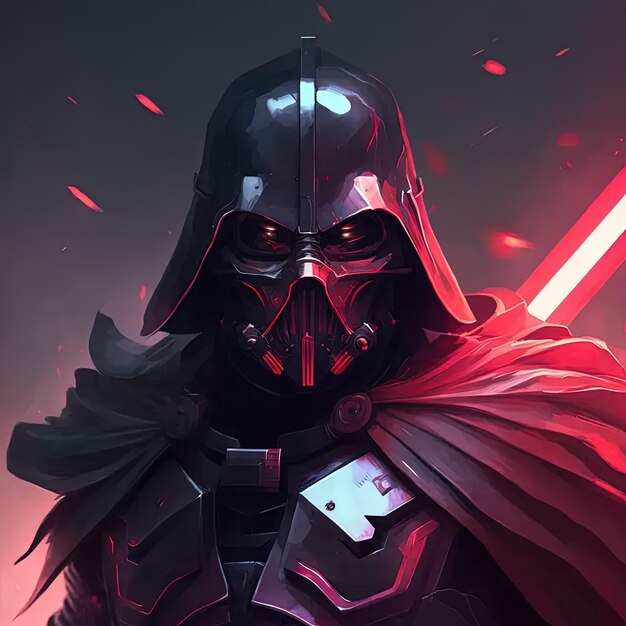 Photo a darth vader character with a red light saber