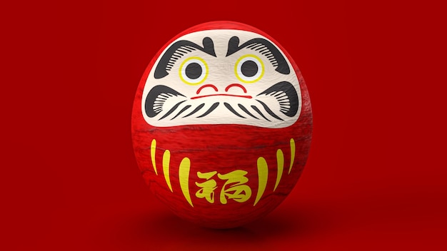 The daruma Japanese doll on red background 3d rendering