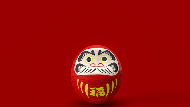 The daruma Japanese doll on red background 3d rendering