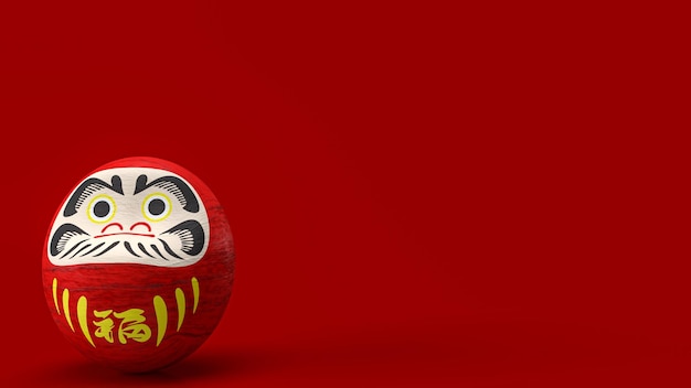 The daruma Japanese doll on red background 3d rendering