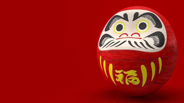 The daruma Japanese doll on red background 3d rendering