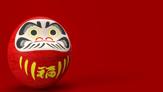 The daruma Japanese doll on red background 3d rendering