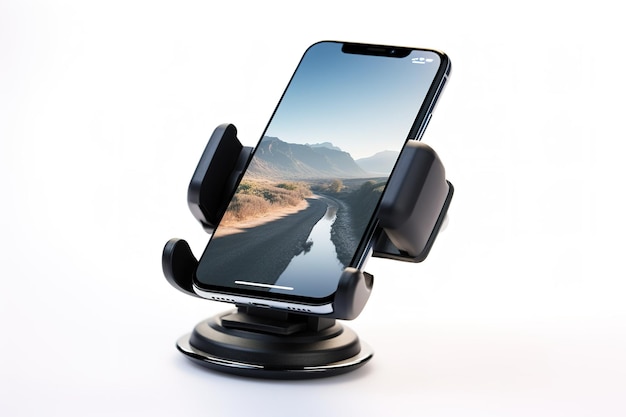 Photo a dash of adventure smartphone mount securely holding a device with scenic road view isolated on a transparent background png