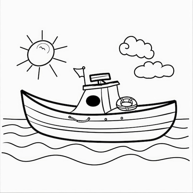 Photo a dashed boat outline for a coloring book template a fun and engaging worksheet for kids