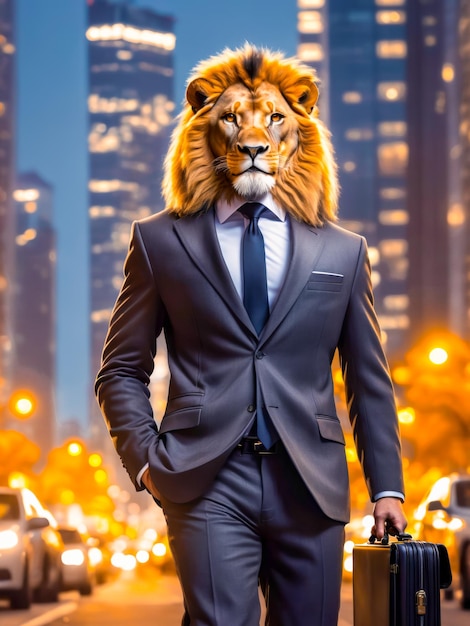 Photo a dashing young lion sporting a stylish black business suit