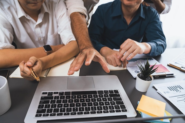 Photo data analysts team of office worker collaborate on bi dashboard prudent