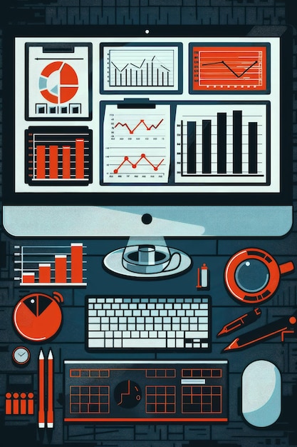 Photo data analytics dashboard showing business revenue reports with charts graphs and key performance