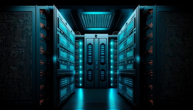 Data Center Computer Racks In Network Security Server Room Cryptocurrency Mining Activating digital