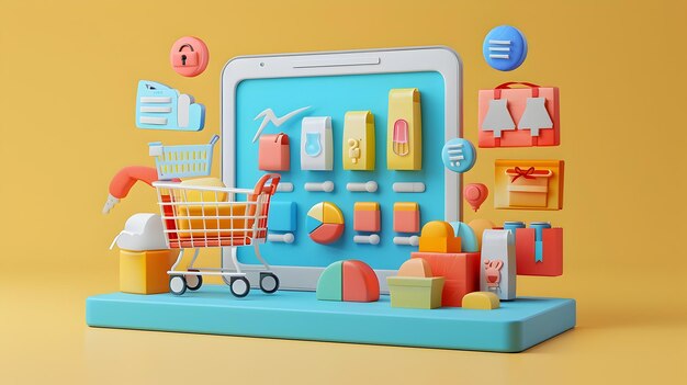 Photo data driven e commerce analytics and retail strategies in 3d concept