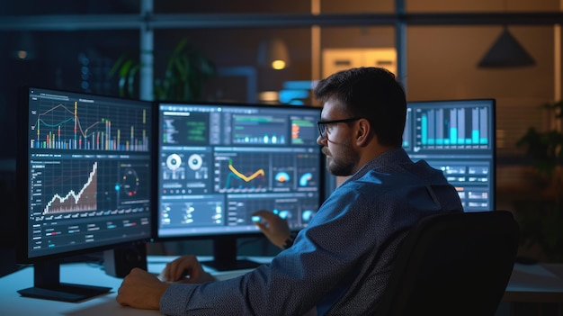 Data engineer analyse datasets on multiple monitor aig