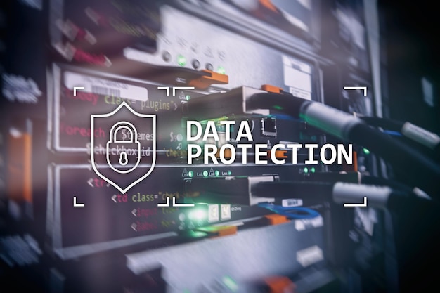 Data protection Cyber security information privacy Internet and technology concept Server room background