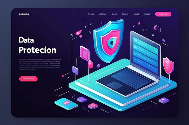 Data protection landing page Internet security Web design vector template