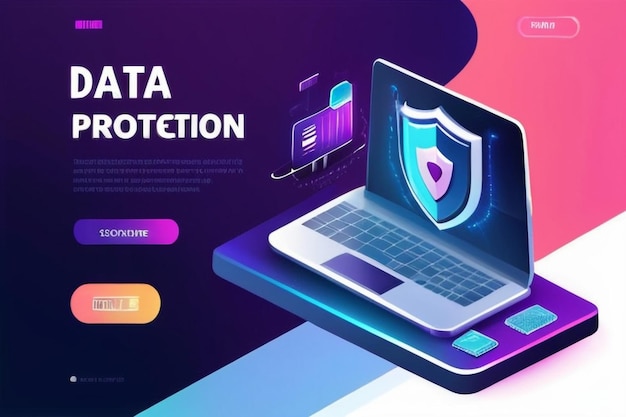 Data protection landing page Internet security Web design vector template